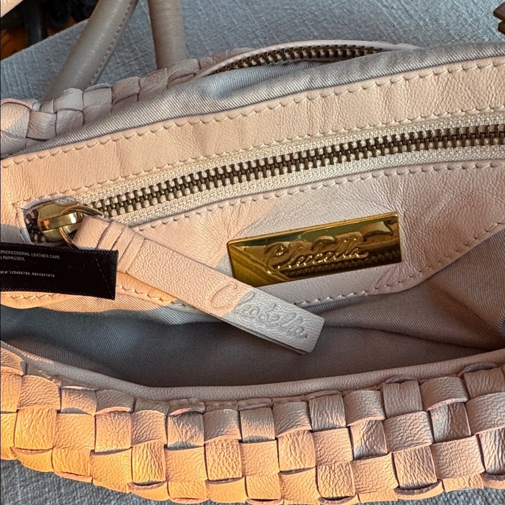 NWT Cleobella Woven 100% Leather Handbag Clutch Hobo Slouchy in Blush - Picture 7 of 9